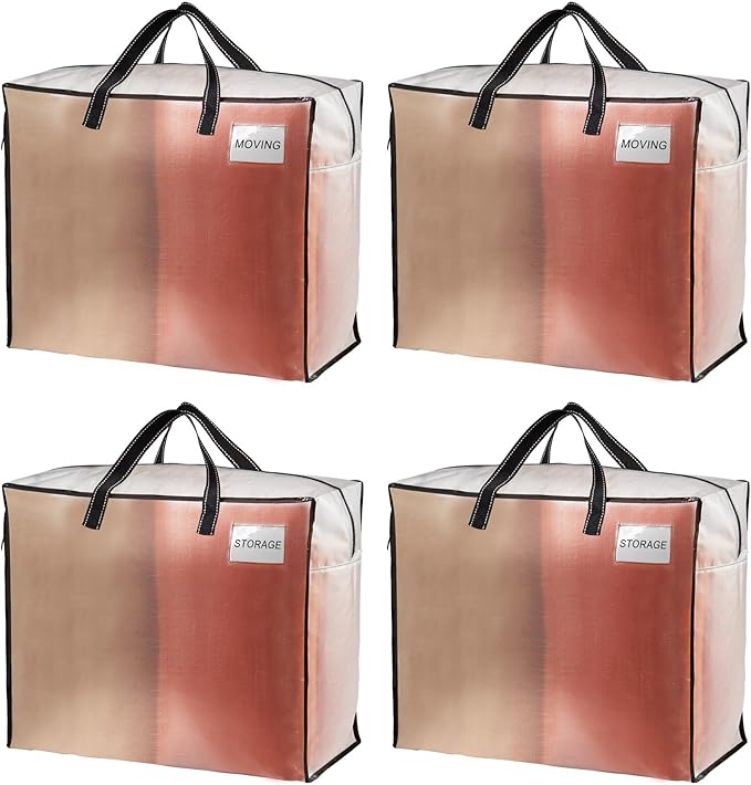 VENO 4 Pack Heavy Duty Moving Bags, Storage Bags, Packing Supplies, Top Zipper, Storage Totes for Camping, Clothes, Bedding, Comforters, Pillows (22 Gallon Clear, 4 Pack)