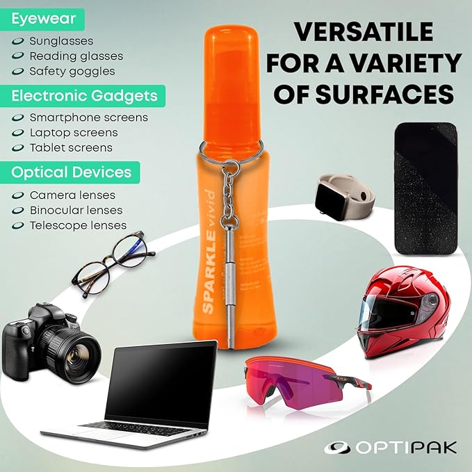 Sparkle Vivid Anti-Reflective Safe Lens Cleaner & Repair Kit – (2) 2oz Glasses Cleaner Spray, (2) Microfiber Cloth & Keychain Screwdriver for Eyeglasses, Sunglasses, Lenses & Screens (5 Piece Set)