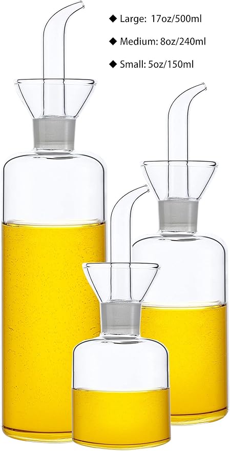 HAIZEEN 17oz/500ml Clear Glass Olive Oil Dispenser Bottle - Oil and Vinegar Cruet with Non Drip Pourers and NO Funnel Needed - Olive Oil Carafe Decanter for Kitchen and BBQ