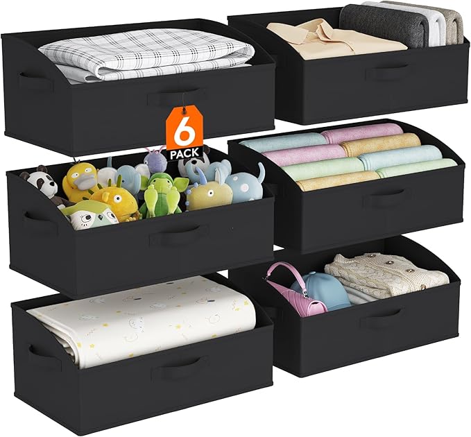 Lifewit Trapezoid Closet Storage Bins for Shelf, 6 Packs Non-woven Closet Organizer Baskets with Handles