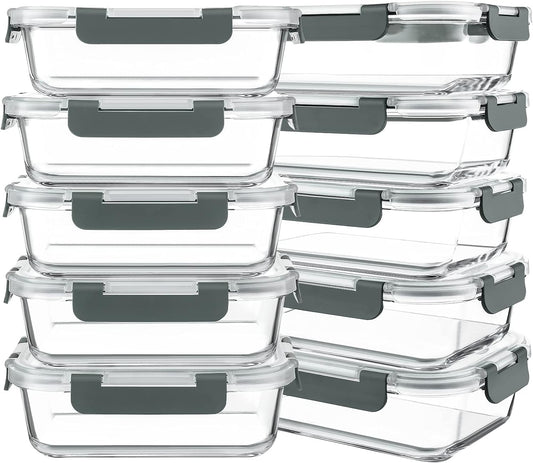 10 Packs 30 oz Glass Meal Prep Containers with Lids