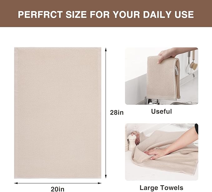 Homaxy 100% Cotton Waffle Weave Kitchen Dish Towels, Ultra Soft Absorbent Quick Drying Cleaning Towel, 20x28 Inches, 8-Pack, Beige