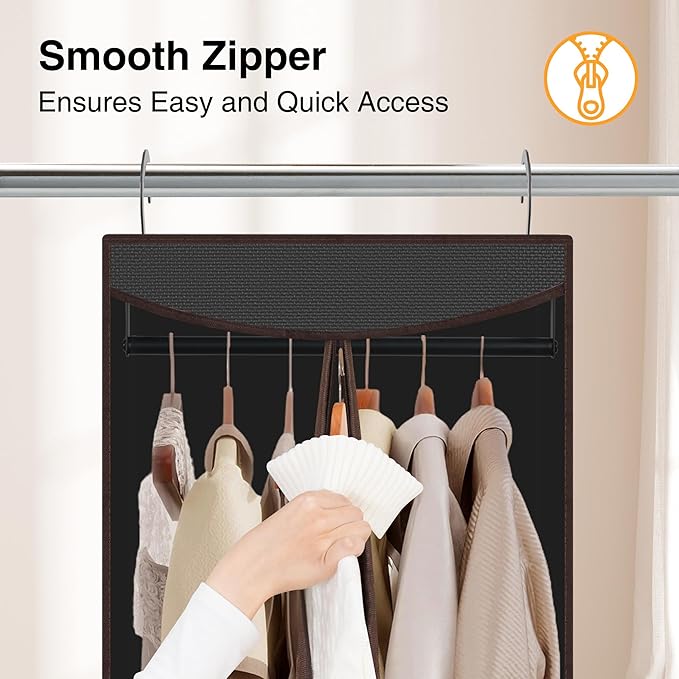 STO STO 2 Pack Garment Bag for Hanging Clothes Closet, Hanging Garment Cover with Built-in Steel Hanging Rod, Hanging Wardrobe Storage Bag for Suit, Dress with Clear Window, Zipper, ID Card, Black