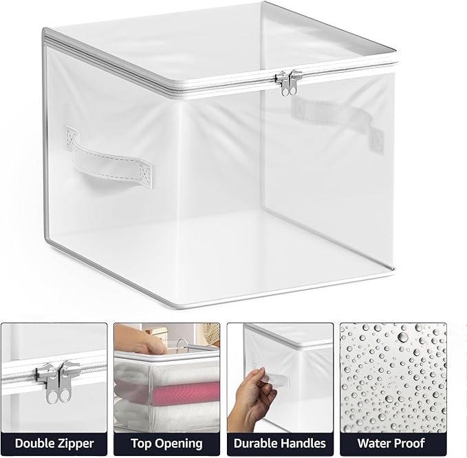 Clear Storage Bag, Foldable Large Plastic Bags with Zipper & Carry Handles