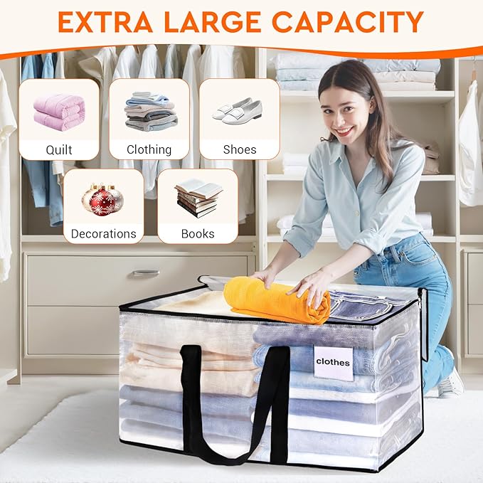 Clear Moving Bags Heavy Duty 8 Pack, Storage Bags with Zipper, 28.7"x14.2"x14"