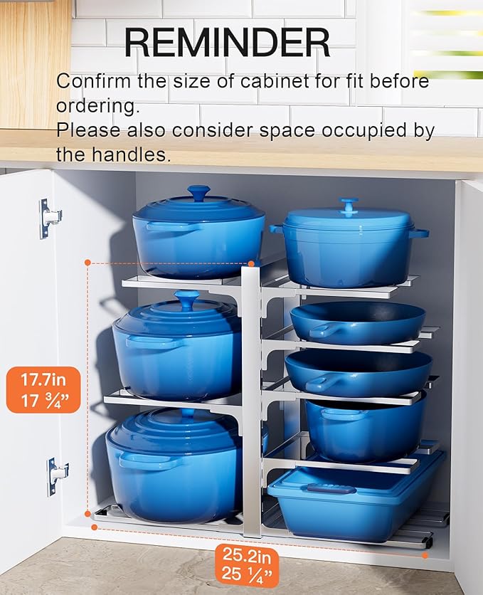 Pots and Pans Organizer Rack for Cabinet, Silver