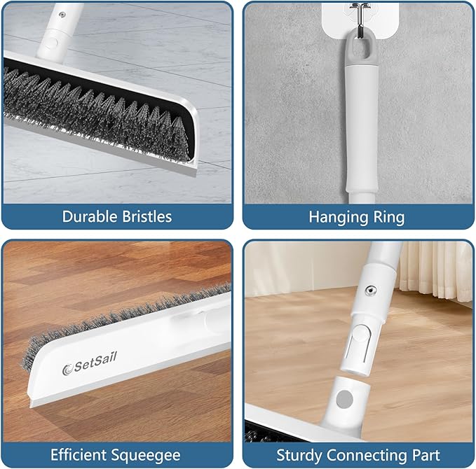 SetSail Floor Scrub Brush with 48-Inch Long Adjustable Handle 2 in 1 Scrape Brush Stiff Bristle Floor Scrubber for Cleaning Shower Bathroom Garage Kitchen Wall Deck Tub Tile