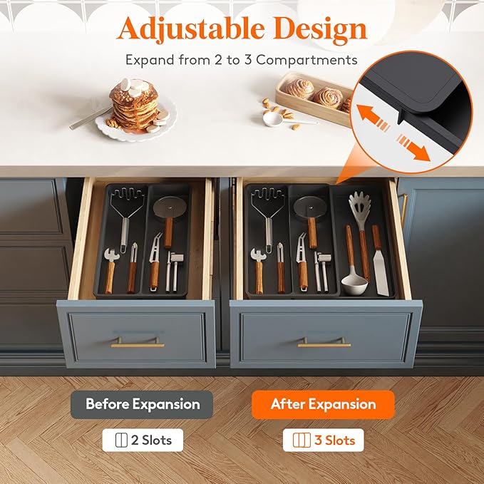 Lifewit Utensil Organizer for Kitchen Drawer, Expandable Cooking Silverware Tray, Adjustable Cutlery Flatware Holder