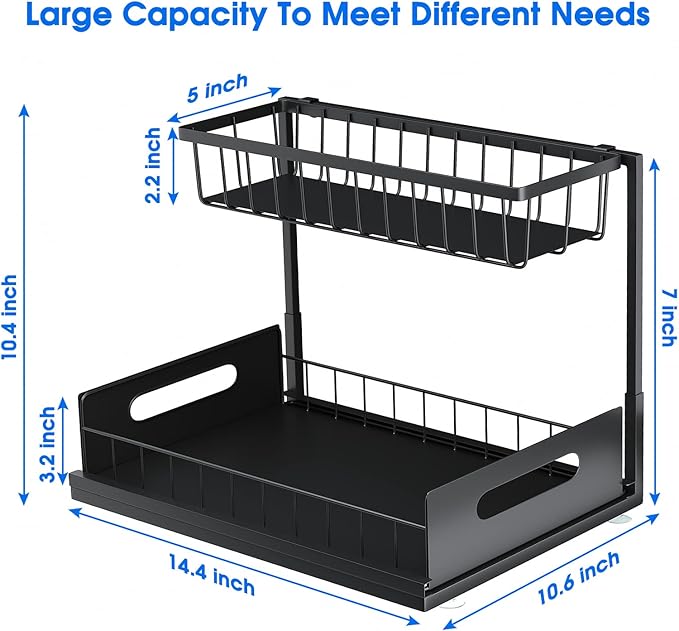 Under Sink Organizer, 2 Tier Pull-Out Cabinet Storage Shelf, 1 Pack Black