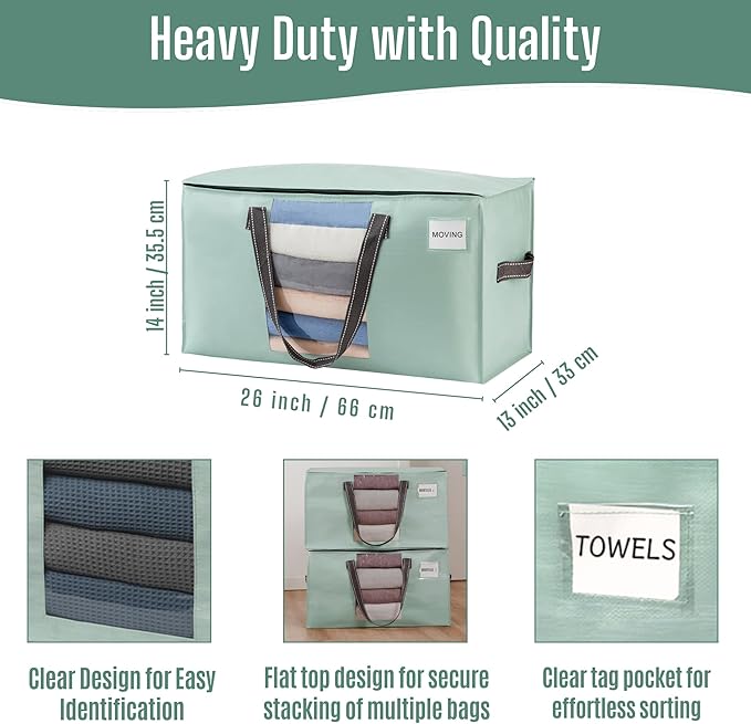 6 Pack Heavy Duty Moving Bags, Light Green Matte, 6 Pack