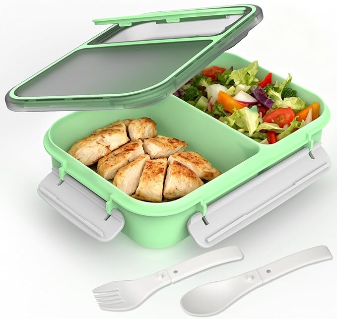 WHALEHOUSE Large Capacity Bento Lunch Box for Adult, 1600ML 2 Compartments Meal Prep Container with Utensil