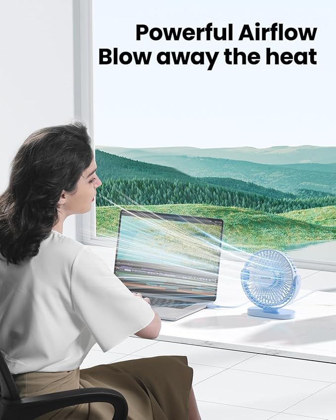 Gaiatop USB Desk Fan, 5.5 Inch Small Quiet Powerful 3 Speeds 90° Rotate, Personal Mini Portable Desktop Table Fans, Cooling for Home Office Car Travel Indoor Outdoor Blue