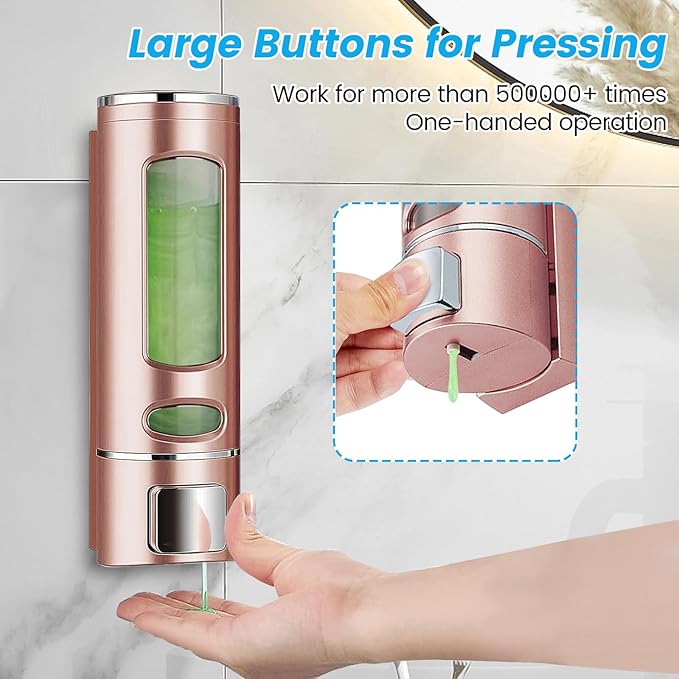 Single Wall Mounted Hand Soap Dispenser, 13.5oz/400ml Pink Bathroom Shower Dispenser Refillable Liquid Lotion Soap Dispenser for Bathroom Kitchen Hotel (Pink)