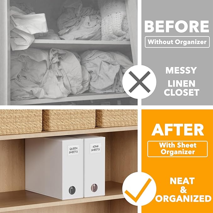 2 Pack Bed Sheet Organizers and Storage, White