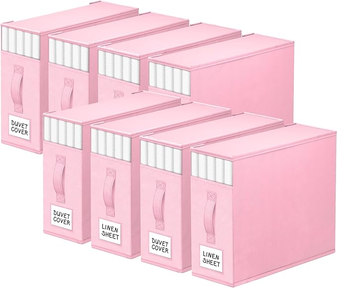 8 Pack Bed Sheet Closet Organizers and Storage, Pink