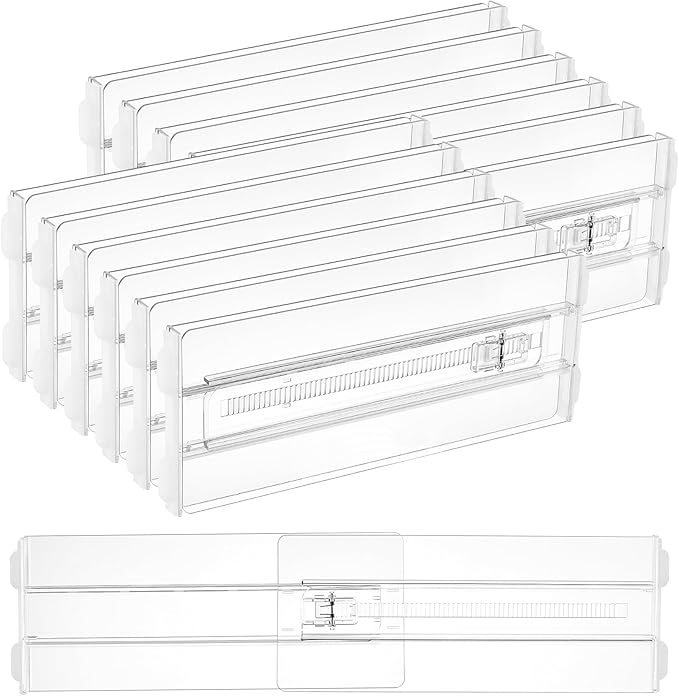 Vtopmart 12 Pack Drawer Dividers for Clothes, 4" High 10.2"-16.5" Adjustable Expandable Dresser Drawer Organizer, Clear Plastic Separators for Dresser