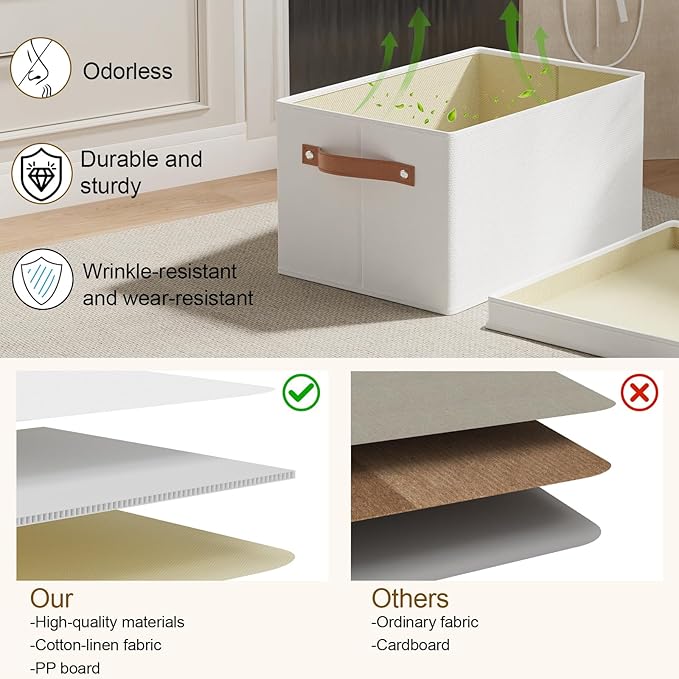 Foldable Storage Bin, 10.2×7.8×6.7 Inch Storage Box with Lid, Closet Organizer for Organizing with Handles, White, 1-Pack