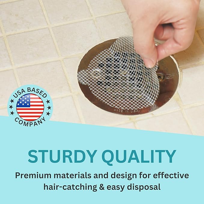 100 Pack Disposable Shower Drain Hair Catcher Mesh Stickers - Peel & Stick Drain Strainers to Prevent Clogs, Strong Waterproof Adhesive
