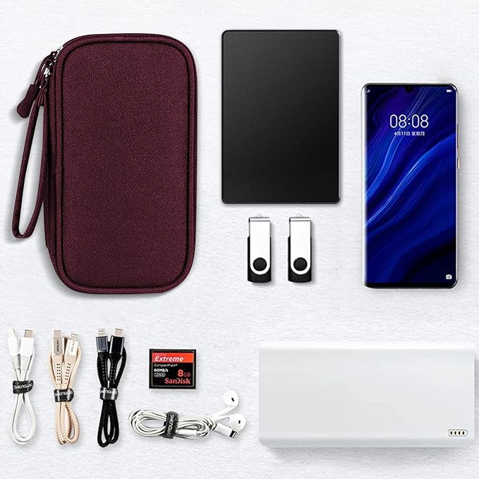 Skycase Electronic Organizer Travel Case - Waterproof Travel Cord Pouches for Organization, Cable Organizer, All-in-One Double Layers Storage Bag for Accessories, Charger, Cable, Wine Red