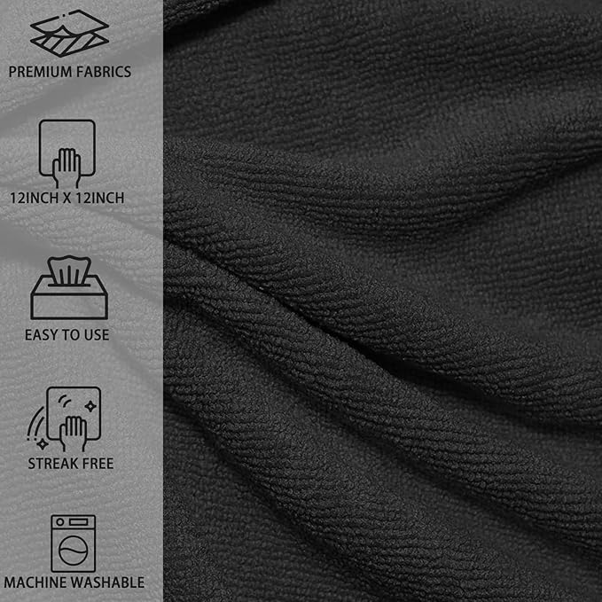 MRD's Home 12" x 12" Black Microfiber Cleaning Cloth,40Pack Multi-Purpose Reusable Cleaning Cloth Wipes Rags,Lint Free,Scratch & Streak-Free Cloth Black Microfiber Towels for Car House Wash