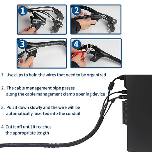 Surf turtle 6 Pack 2 Inch Black Desk Grommets, Flexible Cable Cord Hole Cover with Bi-Metal Hole Saw Kit, 2m Cable Sleeve and Coiled Cord Wrap for Desktop Wire Management
