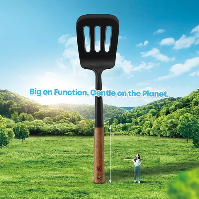 WAGENSTEIGER Silicone Slotted Large Spatula: Cooking Turner with Wooden Handle for Flipping and Lifting, Heat Resistant Cookware, BPA Free, Protects Surfaces with Gentle Head Design