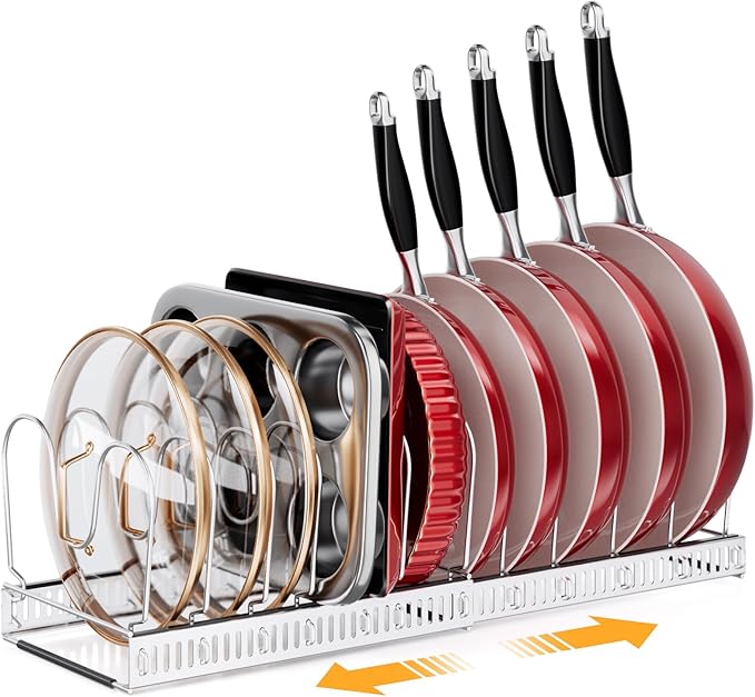 Pot Rack, Expandable Pots and Pans Organizer under Cabinet