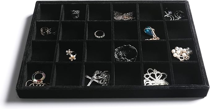 Frebeauty Stackable Velvet Jewelry Organizer Trays for Drawers Inserts Jewelry Storage Tray Display Case