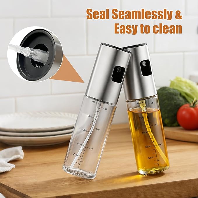 Oil Sprayer for Cooking, Upgraded 2 Pack Refillable Olive Oil Spray Bottle Mister with Brush for Air Fryer Oil Vinegar Portable Glass Kitchen Gadget for BBQ, Salad, Roasting, Grilling Local Stock