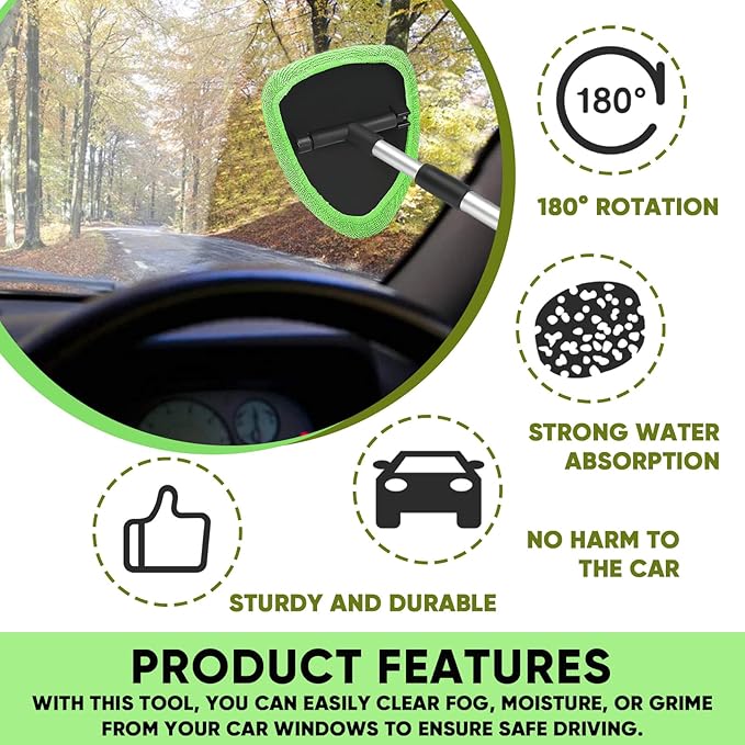 Car Window Cleaner, Car Cleanser Brush, Car Accessories Car Cleaning Supplies Tools, Car Cleaning Kit with Extendable Handle, Microfiber Cloth