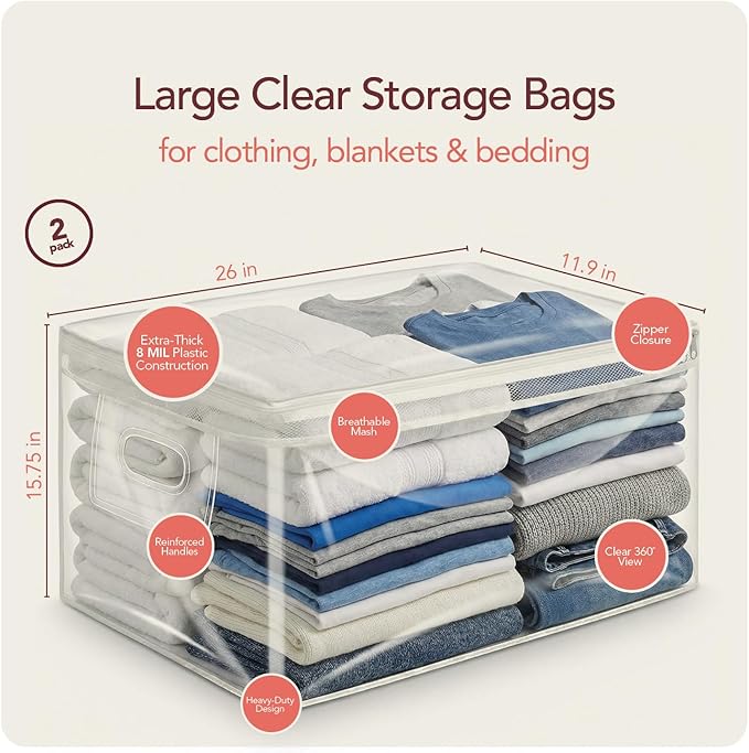 20 Gallon Jumbo Size Clear Storage Bags with Zipper