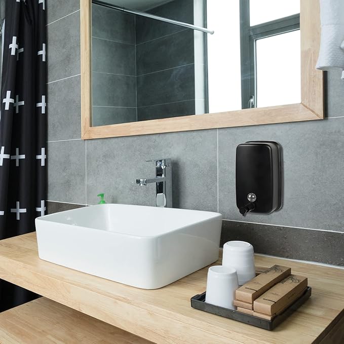 Wall Mounted Soap Dispenser, 1000ml/33.8 fl.oz, Black Metal