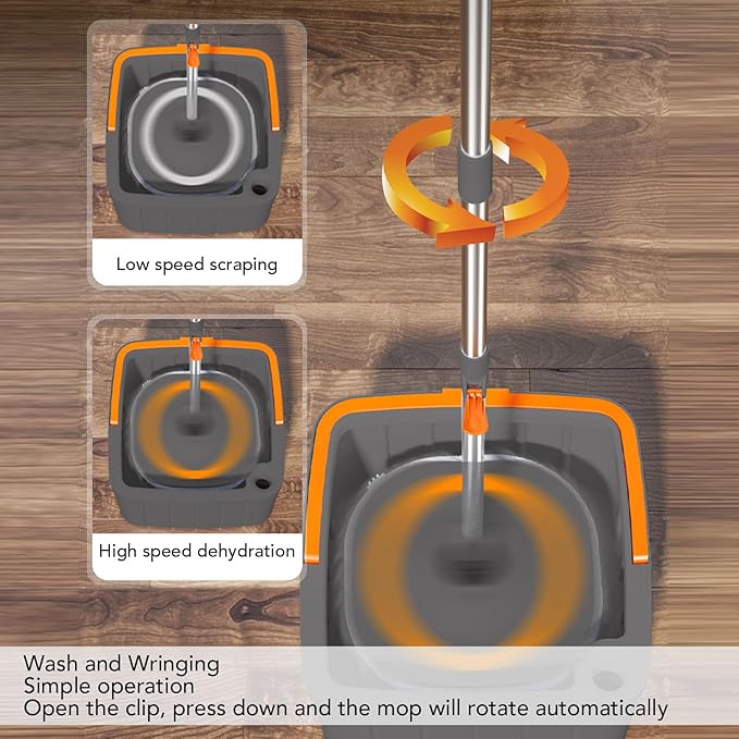 Mop Bucket Set, Self Wringing 360 Degree Rotating System Flat Mop Bucket Set for Hardwood Tile Marble Floor Cleanings