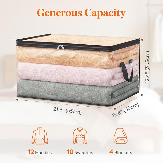 Lifewit 6 Pack Clear Clothes Storage Bags, 60L Plastic Blanket Vinyl Foldable Moving Bags with Zipper, Closet Organizers and Storage Containers for Bedding, Duvet, Pillow