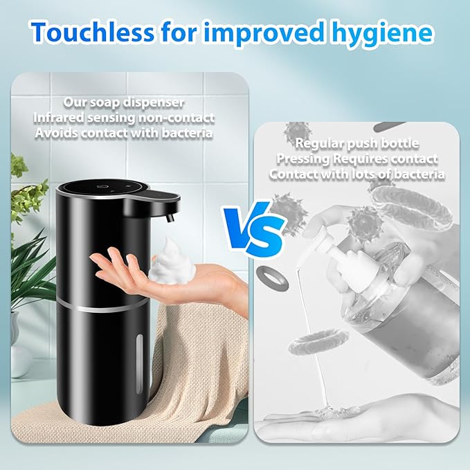 2 Pack Automatic Foaming Soap Dispenser,12.8oz/380ml USB Rechargeable 4 Level Adjustable Electric Hand Soap Dispenser for Bathroom,Kitchen,Hotel,Restaurant(Black,P11)