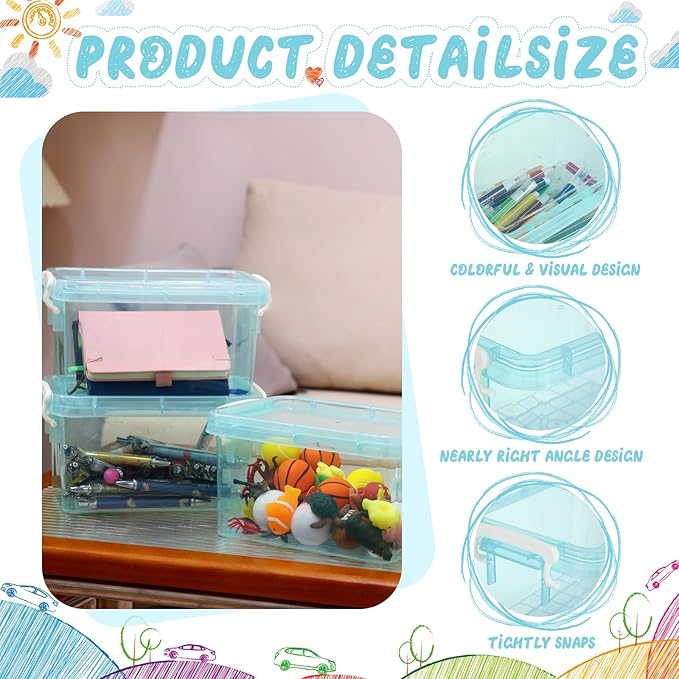 Wenqik 6 Pack 4 Quart Storage Bins (Cyan) - Stackable Organizer