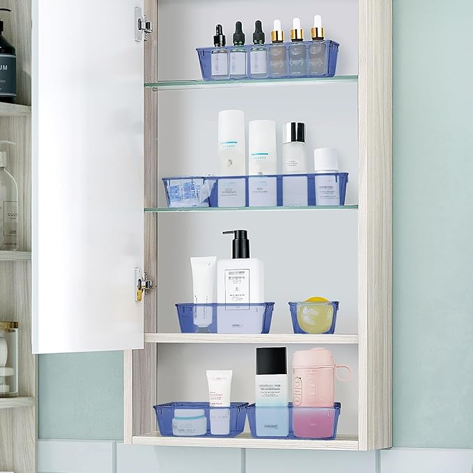 25 PCS Plastic Drawer Organizer Set, Clear Dark Blue