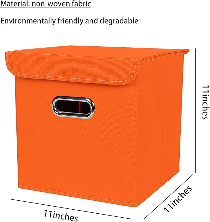 Closet Organizers Fabric Storage Bins With Lids Collapsible Cube Storage, Orange