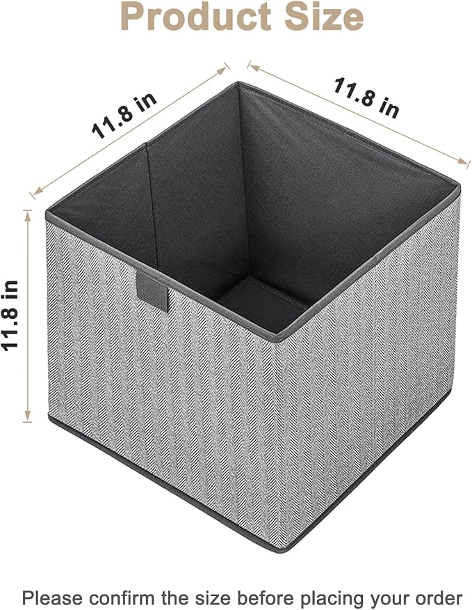 Storage Baskets, 11.8-Inch Woven Fabric Bins, 4PCS/Grey-11.8*11.8*11.8inch