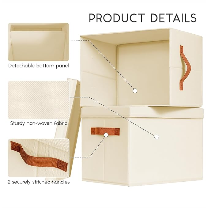 Homsorout Storage Bins with Lids - Fabric Storage Baskets for Shelves, 6 Pack Foldable Decorative Boxes with Handles