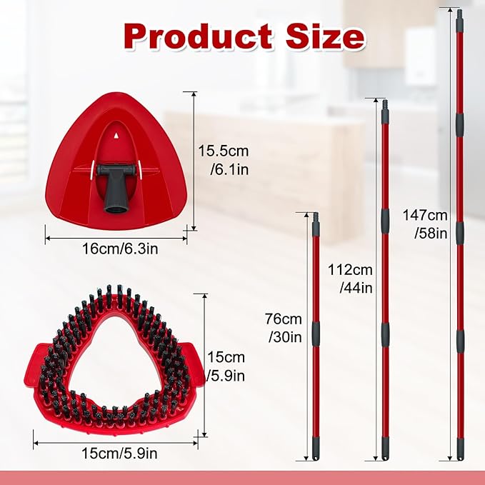 DLAIMI Mop Handle Replacement for Ocedar, 4 Section 30" to 58" Extendable Length Mop Stick for Ocedar Spin Mops Refills and Brooms Floor Cleaning, Include Base and Scrub Brush