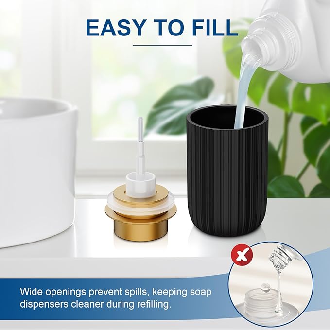 Ceramic Foaming Soap Dispenser, 12 oz Bathroom Foam Hand Soap Dispenser, Refillable Lotion Soap Dispenser with Removable Pump for Kitchen Hand Wash Dispenser, Modern Home Decor (Black)