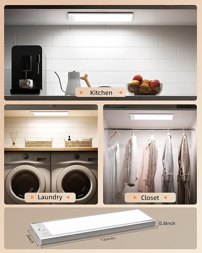 EZVALO 5000mAh Under Cabinet Lighting, 200LM Motion Sensor Light Indoor, Rechargeable Magnetic Under Counter Lights, 3-Inch Wide Panel Dimmable Closet Light for Pantry, Wardrobe, Hallway, Kitchen etc.