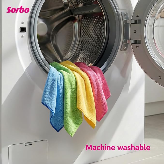 Sorbo Pack of 6 Microfibre Cleaning Cloths, Multipurpose Cleaning Towels, Streak-Free, Super Absorbent and Washable Cloth Duster Suitable for Car Cleaning, House, Kitchen, Windows, 40 x 40 cm