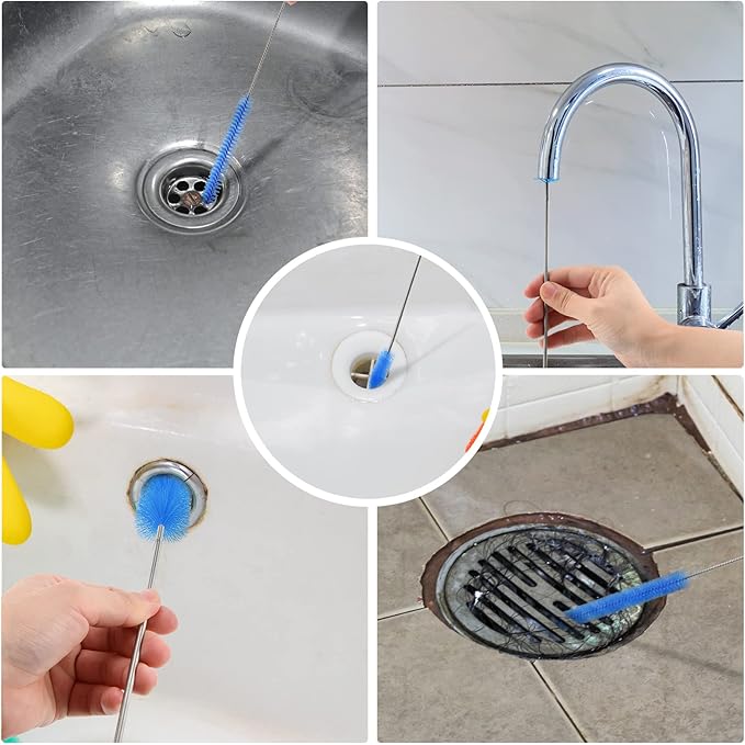 Flexible Drain Brush Cleaner Kit – 5ft Long Elastic Double Head Nylon Cleaning Brush + 3pcs 10inch Straw Brushes for Aquarium Water Filter Pipe Hose