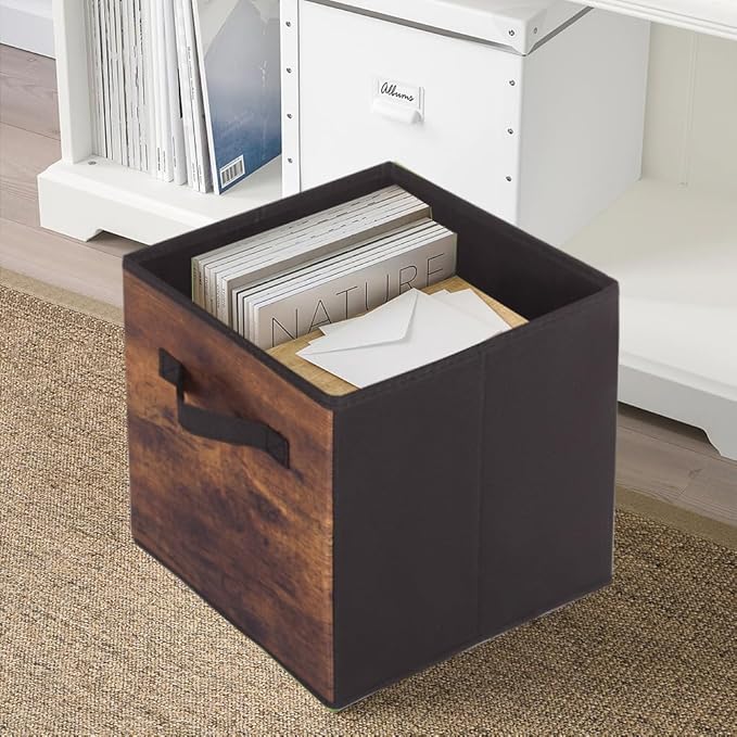 ShellKingdom Storage Bins, Foldable Fabric Storage Cubes And Cloth Storage Organizer Drawer For Closet And Toys Storage, 2 Pack (Retro Wood Pattern)