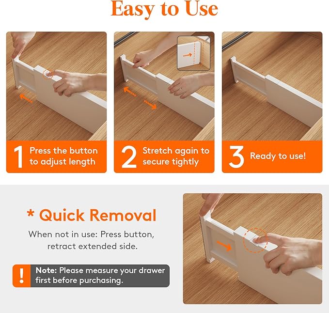 4 Pack 5" High Drawer Dividers 34-56cm/13.5-22" Adjustable Drawer Organizer