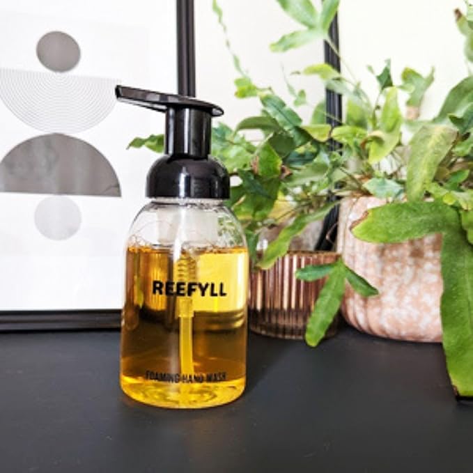 Foaming Soap Dispenser Starter Pack with Refillable Bottle 250ml and Hand Soap Tablet x1 for Bathroom Kitchen Countertop Refillable Foam Soap with Juicy Orange Scent