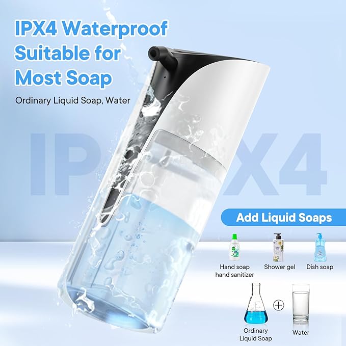 Automatic Liquid Soap Dispenser, 15.83 oz/450mL USB C Rechargeable Soap Dispenser, 7 Adjust Volume Touchless Hand Sanitizer Dispenser, Motion Sensor Waterproof Pump for Bathroom Kitchen (White)