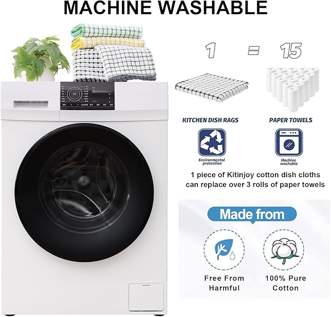 Kitinjoy Cotton 12 Pack Terry Kitchen Towels, 16 x 25 Inches Super Soft and Absorbent Dish Towels, Quick Drying Hand Towels for Kitchen Drying, Black